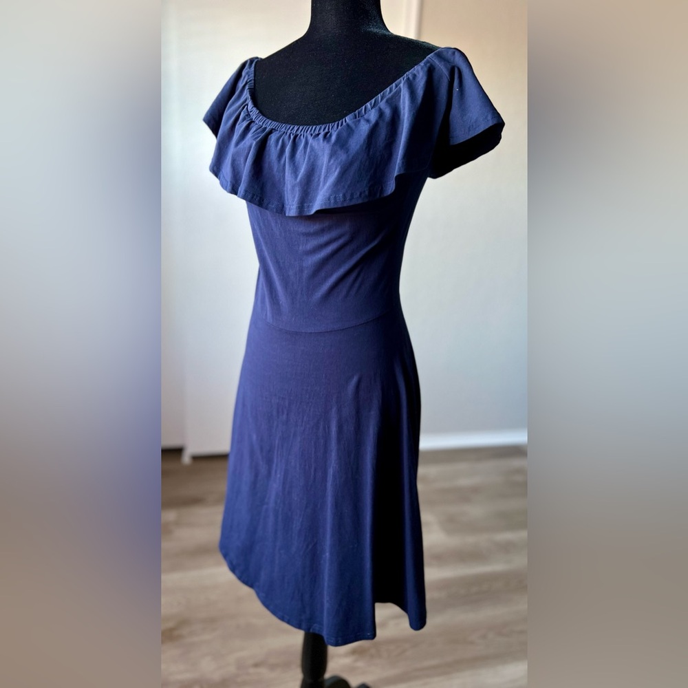 Elegant Navy Blue Off the Shoulder Women's Dress
